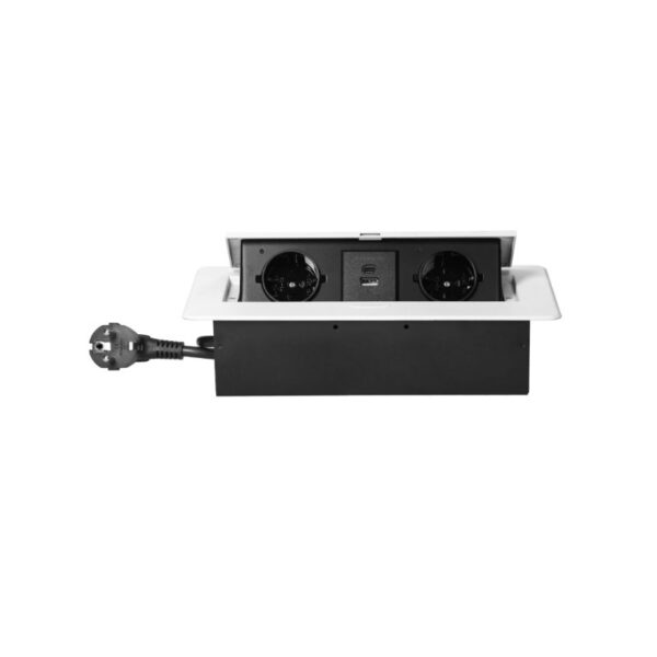 Tomada Embutida para Móveis com Borda Plana Fresada, Carregador USB e cabo de 1,5 m, 2x2P+E, 2xUSB, Branca Orno - OR-GM-9035(GS)/W - Image 4