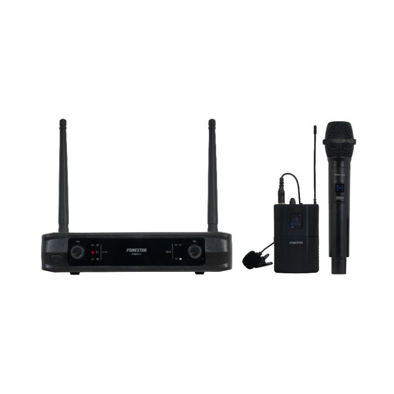 Microfone duplo sem fios de mão e portátil UHF, frequência fixa Fonestar - SONAIR-2MP