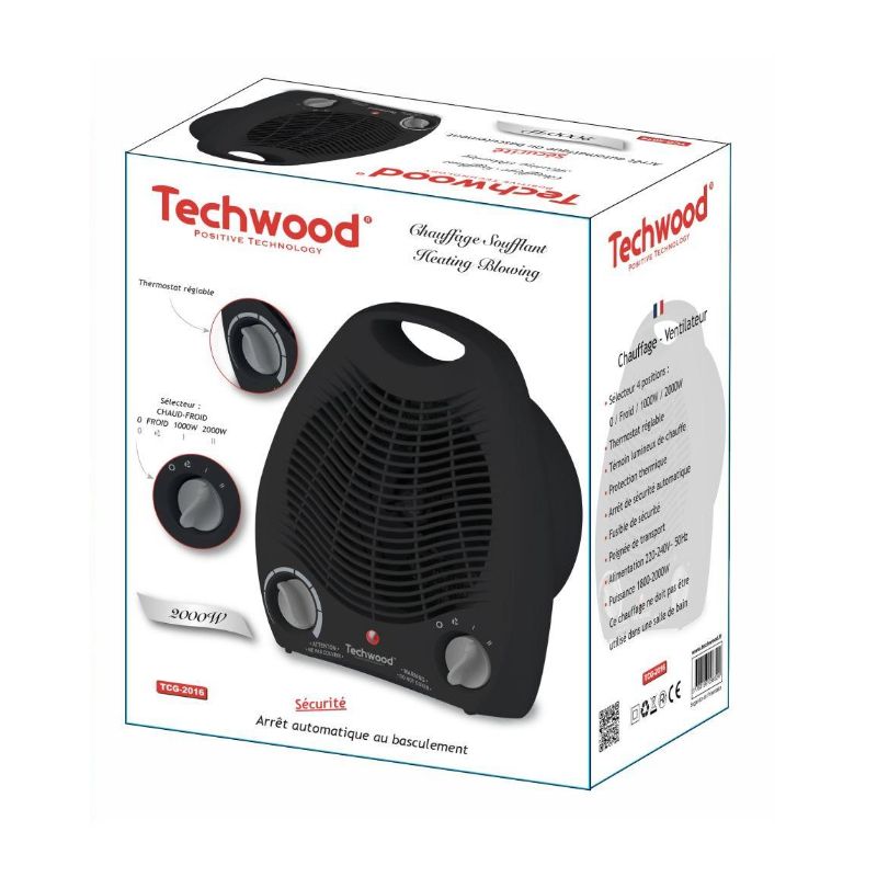 Aquecedor Termo ventilador 1000W/2000W Preto TECHWOOD - TCG-2016 - Image 2