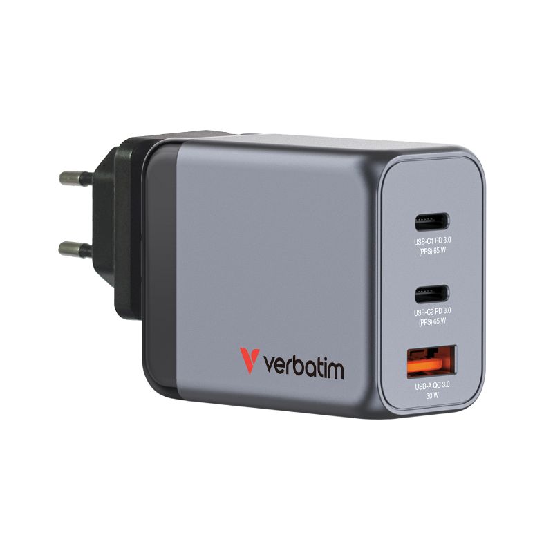 Verbatim GNC-65 Carregador GaN 65W Carga Rápida Cinzento