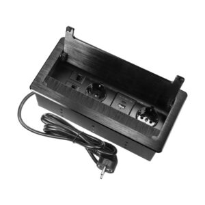 Tomada embutida para móveis com borda plana fresada, escova anti-poeira e cabo de 1,5 m, preta Orno - OR-GM-9041(GS)/B