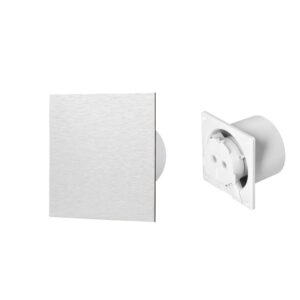 Ventilador de casa de banho 100 mm Premium, com temporizador e sensor de humidade (rolamento de esferas) + Painel metálico alumínio escovado Orno