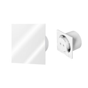 Ventilador de casa de banho 100 mm Premium, com temporizador e sensor de humidade (rolamento de esferas) + Painel de plexiglass branco brilhante Orno