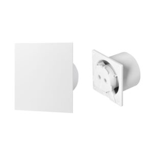 Ventilador de casa de banho 100 mm Premium, com temporizador e sensor de humidade (rolamento de esferas) + Painel de plexiglass branco mate Orno