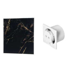 Ventilador de casa de banho 100 mm Premium, com temporizador e sensor de humidade (rolamento de esferas) + Painel de vidro, Universal, mármore brilhante preto/dourado Orno