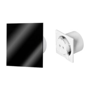 Ventilador de casa de banho 100 mm Premium, com temporizador e sensor de humidade (rolamento de esferas) + Painel de vidro preto brilhante Orno