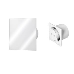 Ventilador de casa de banho 100 mm Premium, com temporizador e sensor de humidade (rolamento de esferas) + Painel de vidro branco brilhante Orno