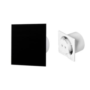 Ventilador de casa de banho 100 mm Premium, com temporizador e sensor de humidade (rolamento de esferas) + Painel de vidro preto mate Orno