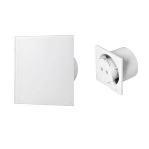 Ventilador de casa de banho 100 mm Premium, com temporizador e sensor de humidade (rolamento de esferas) + Painel de vidro branco mate Orno