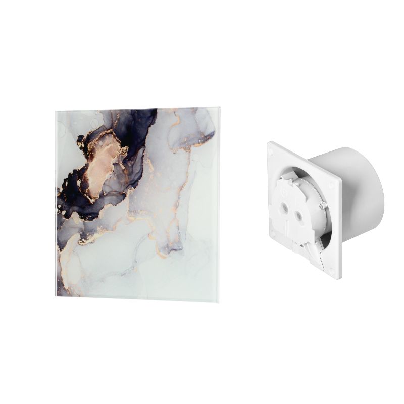 Ventilador de casa de banho 100 mm Premium, com temporizador e sensor de humidade (rolamento de esferas) + Painel de vidro, Universal, mármore brilhante Orno