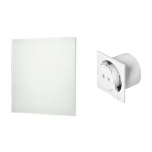 Ventilador de casa de banho 100 mm Premium, com temporizador e sensor de humidade (rolamento de esferas) + Painel de vidro prata perolada Orno