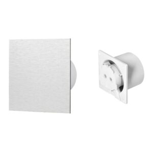 Ventilador de casa de banho 100 mm - Premium - Padrão com rolamentos de esferas + Painel metálico alumínio escovado Orno