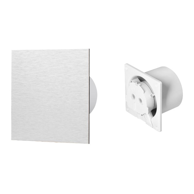 Ventilador de casa de banho 100 mm - Premium - Padrão com rolamentos de esferas + Painel metálico alumínio escovado Orno