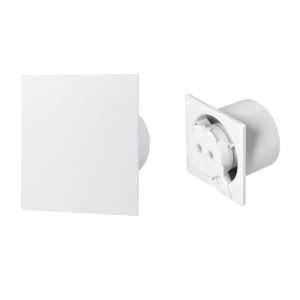 Ventilador de casa de banho 100 mm - Premium - Padrão com rolamentos de esferas + Painel de plexiglass branco mate Orno