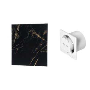 Ventilador de casa de banho 100 mm - Premium - Padrão com rolamentos de esferas + Painel de vidro, Universal, mármore brilhante preto/dourado Orno