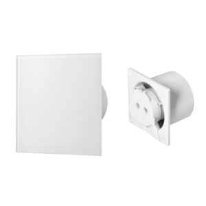 Ventilador de casa de banho 100 mm - Premium - Padrão com rolamentos de esferas + Painel de vidro branco mate Orno