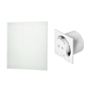 Ventilador de casa de banho 100 mm - Premium - Padrão com rolamentos de esferas + Painel de vidro prata perolada Orno