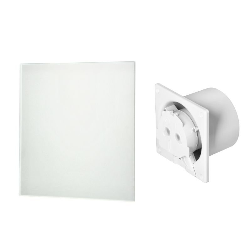 Ventilador de casa de banho 100 mm - Premium - Padrão com rolamentos de esferas + Painel de vidro prata perolada Orno