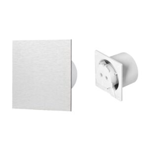 Ventilador de casa de banho 100 mm - Premium, com temporizador e rolamentos de esferas + Painel metálico alumínio escovado Orno