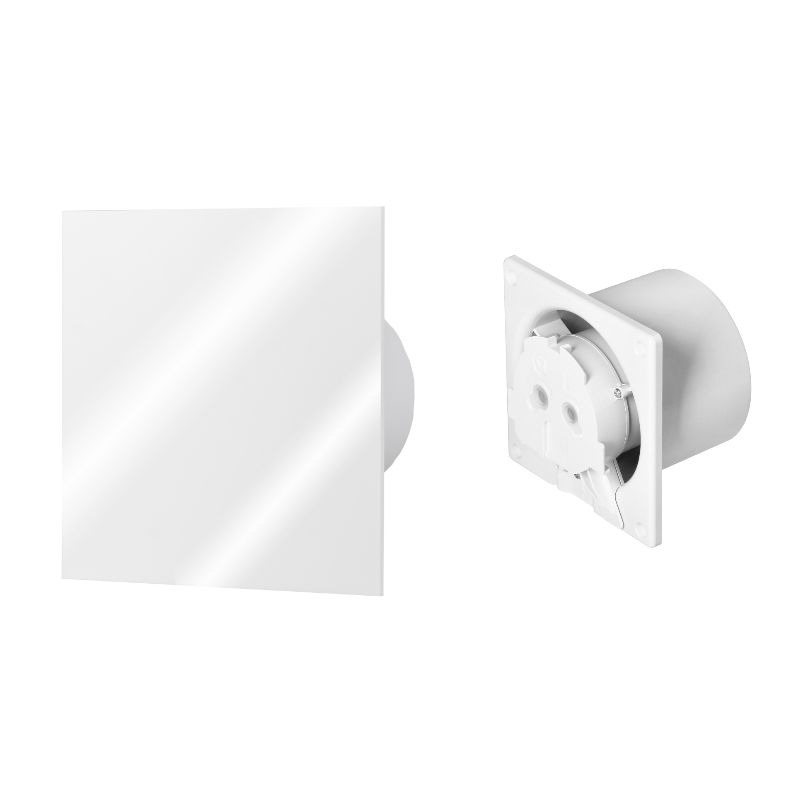 Ventilador de casa de banho 100 mm - Premium, com temporizador e rolamentos de esferas + Painel de plexiglass branco brilhante Orno