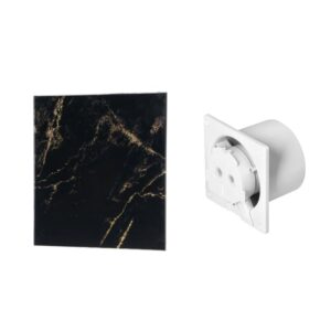 Ventilador de casa de banho 100 mm - Premium, com temporizador e rolamentos de esferas + Painel de vidro, Universal, mármore brilhante preto/dourado Orno