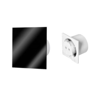 Ventilador de casa de banho 100 mm - Premium, com temporizador e rolamentos de esferas + Painel de vidro preto brilhante Orno