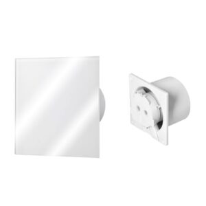 Ventilador de casa de banho 100 mm - Premium, com temporizador e rolamentos de esferas + Painel de vidro branco brilhante Orno