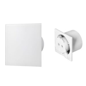 Ventilador de casa de banho 100 mm - Premium, com temporizador e rolamentos de esferas + Painel de vidro branco mate Orno