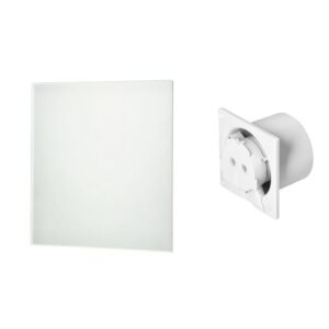 Ventilador de casa de banho 100 mm - Premium, com temporizador e rolamentos de esferas + Painel de vidro prata perola Orno