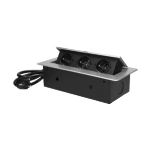 Extensão Tripla Oculta "POP-UP" Prateada p/ Secretárias, Balcões, Móveis, cabo(1,5 mts)