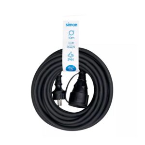 Prolongador Profissional 10m, IP44 H07RN-F 3G 2,5mm², 1 Tomada com Tampa, 16A 250V~, Preto Simon - 23205