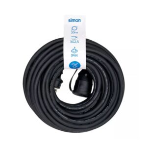 Extensor profesional 20m, IP44 H07RN-F 3G 2,5mm 2, 1 enchufe con tapa, 16A 250V~, Simon Negro - 23206