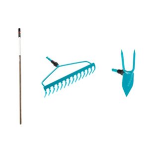 Kit de Jardinagem Gardena Combisystem – Cabo de Madeira FSC 130 cm + Ancinho de Arco 36 cm + Sacho 7 cm
