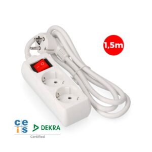 Toma doble con interruptor iluminado, 16 a 250V~, cable de 1.5m, H05VV-F 3G 1.5mm 2, blanco. Edm - 41016