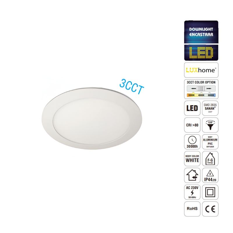 Downlight ATLAS Encrastado Branco Redondo 3CCT 5W Lux Home - LG05266