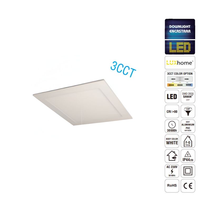 Downlight ATLAS Encrastado Branco Quadrado - 3CCT 9W Lux Home - LG05273