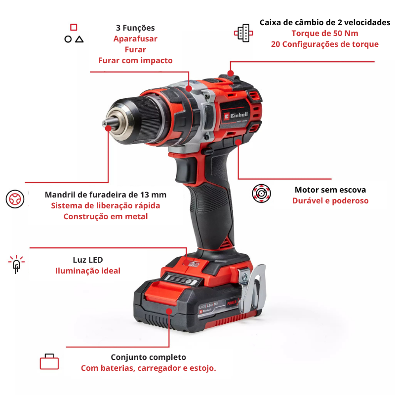 Einhell Berbequim Impacto S/Fio TP-CD 18/50 Li-i BL (2x2,0Ah) - Image 3