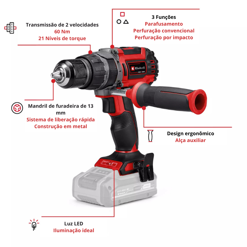 Einhell Berbequim Impacto S/Fio TP-CD 18/60 Li-i BL Solo - Image 2