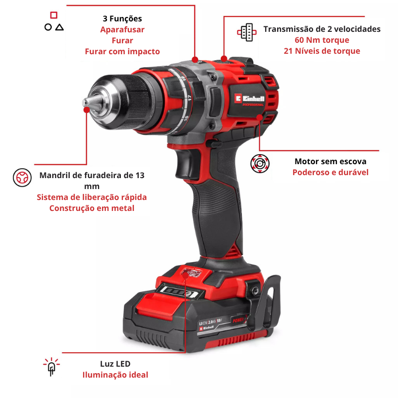 Einhell Berbequim Impacto S/Fio TP-CD 18/60 Li-i BL (1x2,0Ah) - Image 5