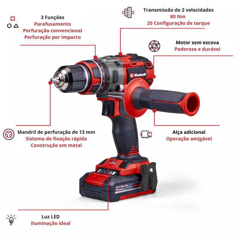 Einhell Berbequim Impacto S/Fio TTP-CD 18/80 Li-i BL (2x2,0Ah) - Image 4