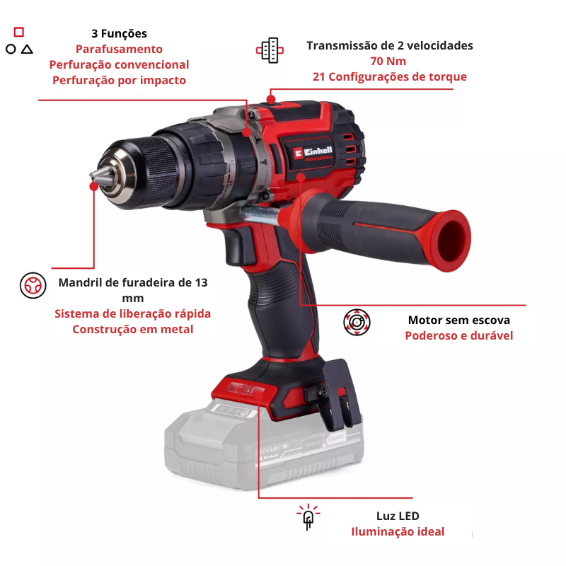 Einhell Berbequim Impacto S/Fio TP-CD 18/70 Li-i BL - Solo - Image 3