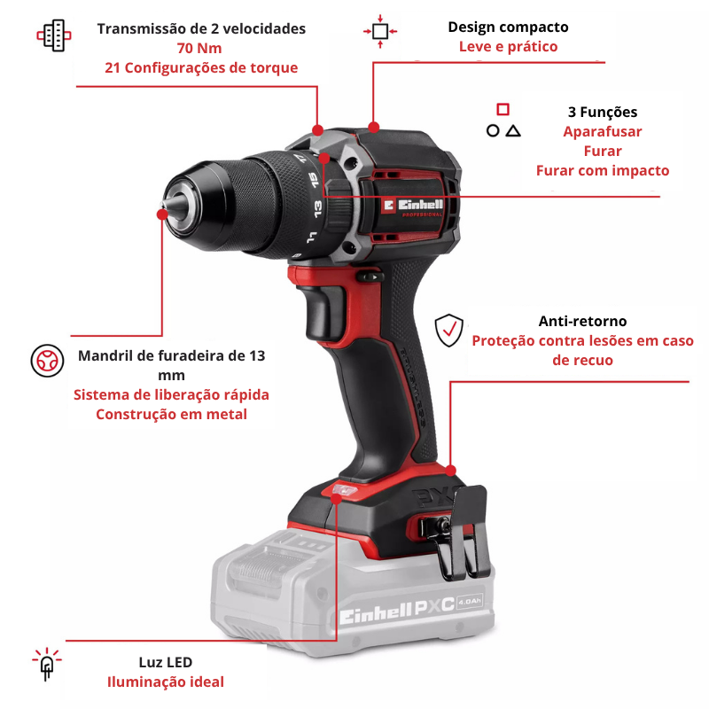 Einhell Berbequim Impacto S/Fio TP-CD 18/70-C Li-i BL - Solo - Image 2