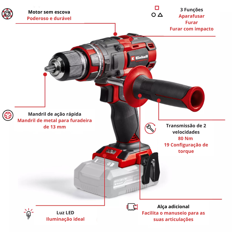 Einhell Berbequim Impacto S/Fio TP-CD 18/80 Li-i BL - Solo - Image 3