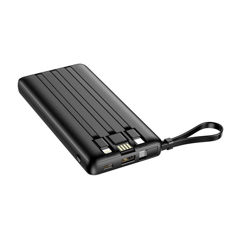 Power Bank VEGER 10000 mAh com Ecrã LCD Cabos USB-C Lightning e Micro USB Integrados Preto - Image 2